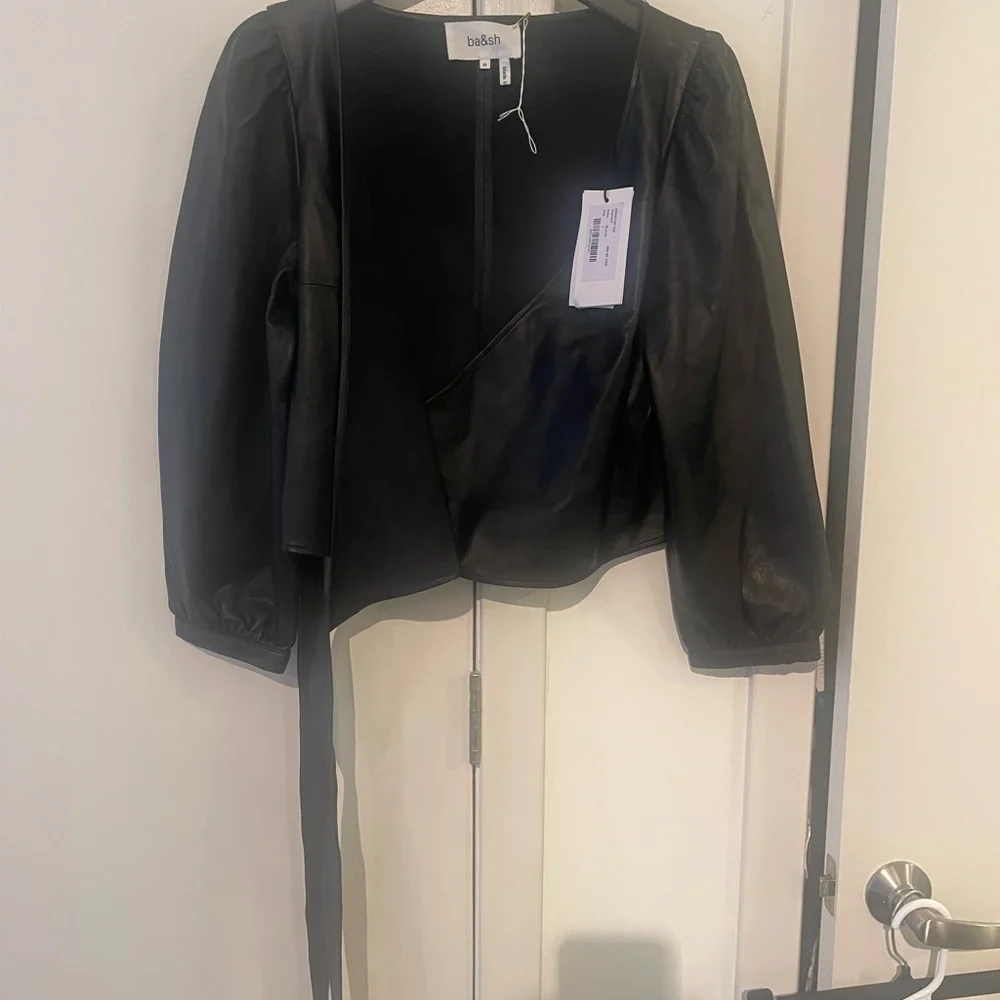 ba&sh Black Lamb Leather Wrap Top - Picture 3 of 6